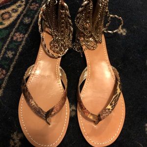 Leopard and gold chain sandals
